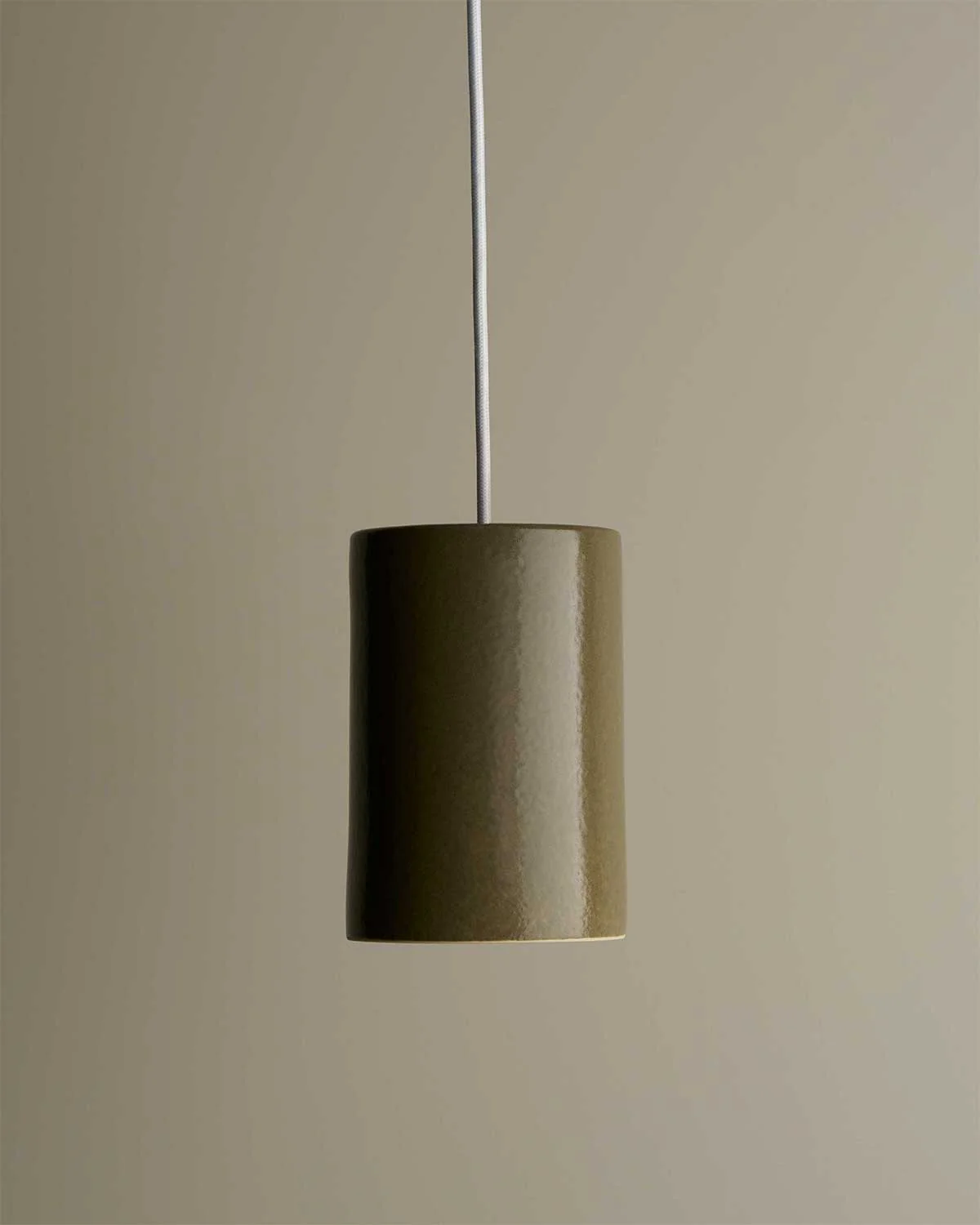 Large Ceramic Pendant Cylinder Light / Olive