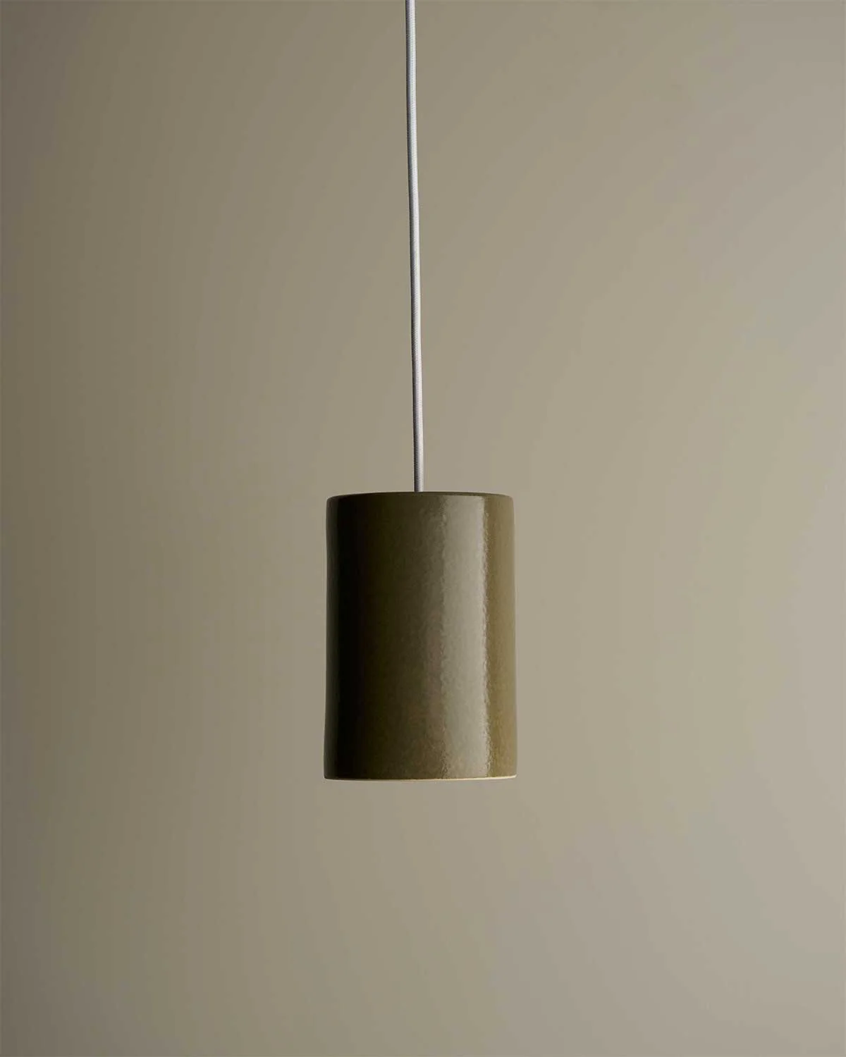 Small Ceramic Pendant Cylinder Light / Olive